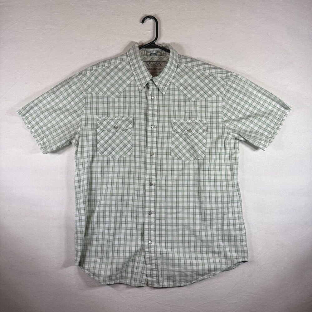 Rewire Clothing Co VTG Western Pearl Snap Shirt Men's Size XL Green/White Plaid